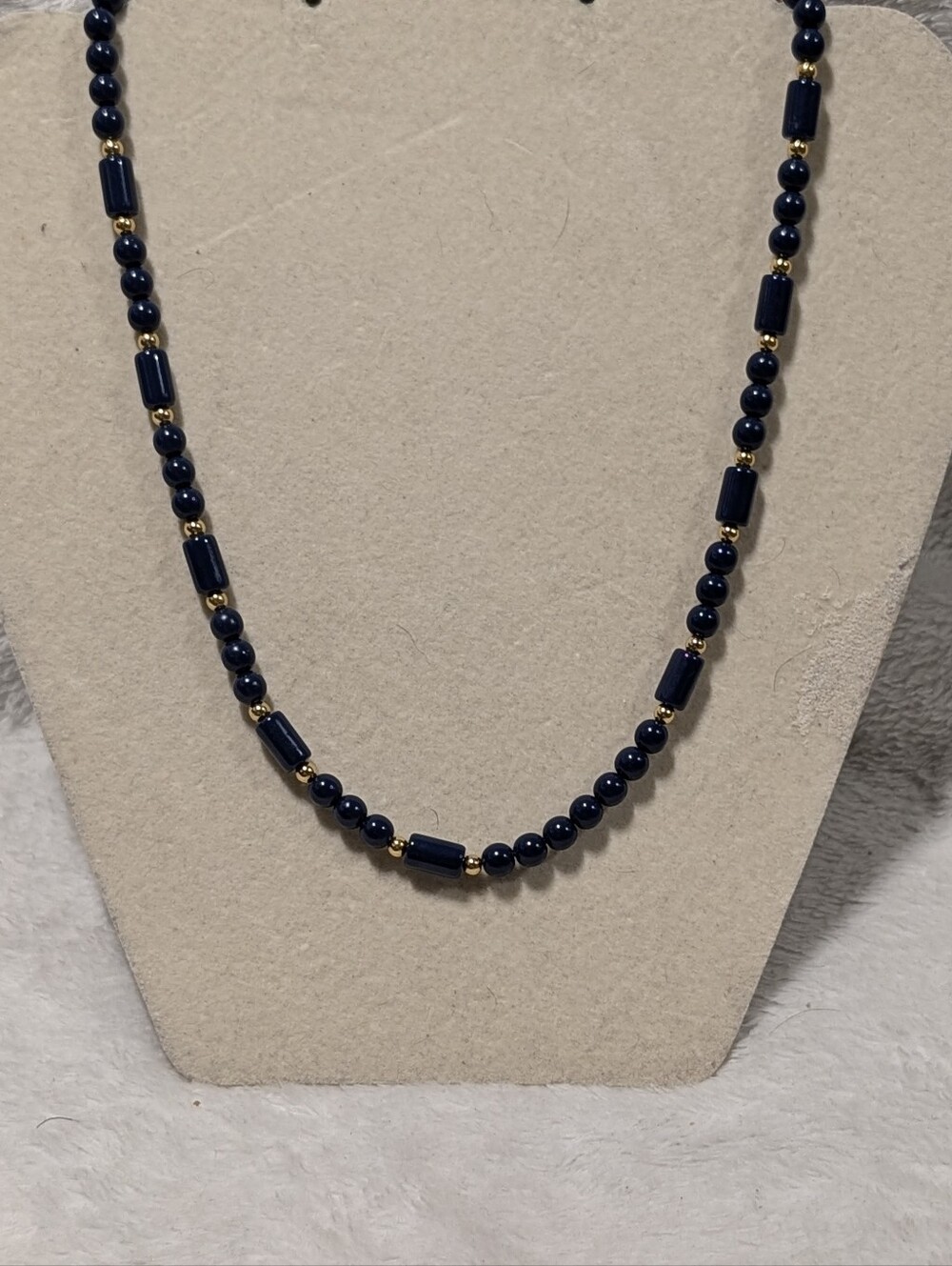 Vintage navy blue and gold-tone beaded single-strand necklace